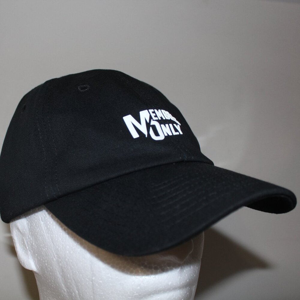 Members Only Adjustable Baseball Cap Hat White Lettering Black